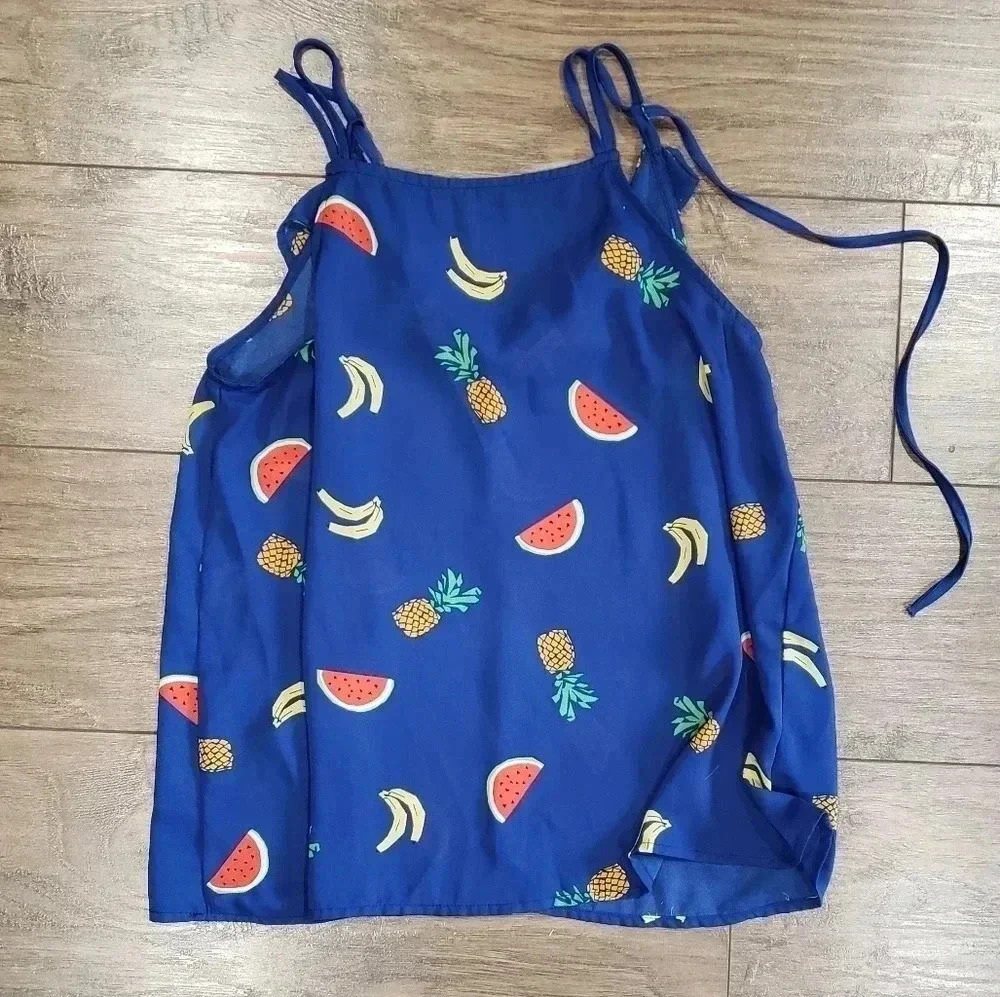 Lily White Navy Fruit Tie Back Tank Size Medium